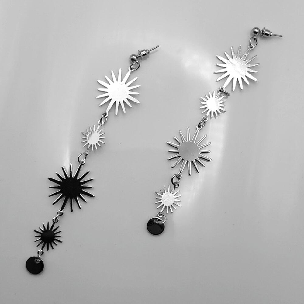 Supernova Drops Silver Star Dangle Earrings - Picture 3 of 4
